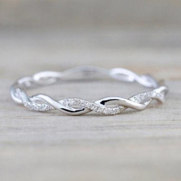 Jewelry - STERLING SILVER DIAMOND TWISTED ETERNITY RING, CUTE RING, SHINY RING.